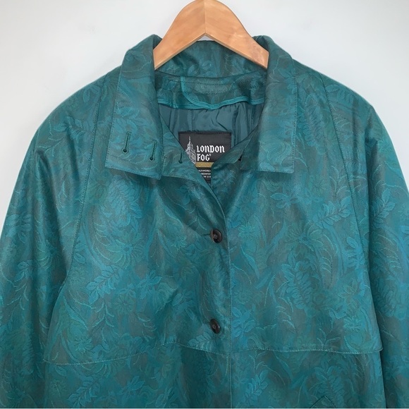 London Fog Vintage Trench Coat Size 6 US Insulated Jacket Emerald Green Floral - Picture 4 of 13